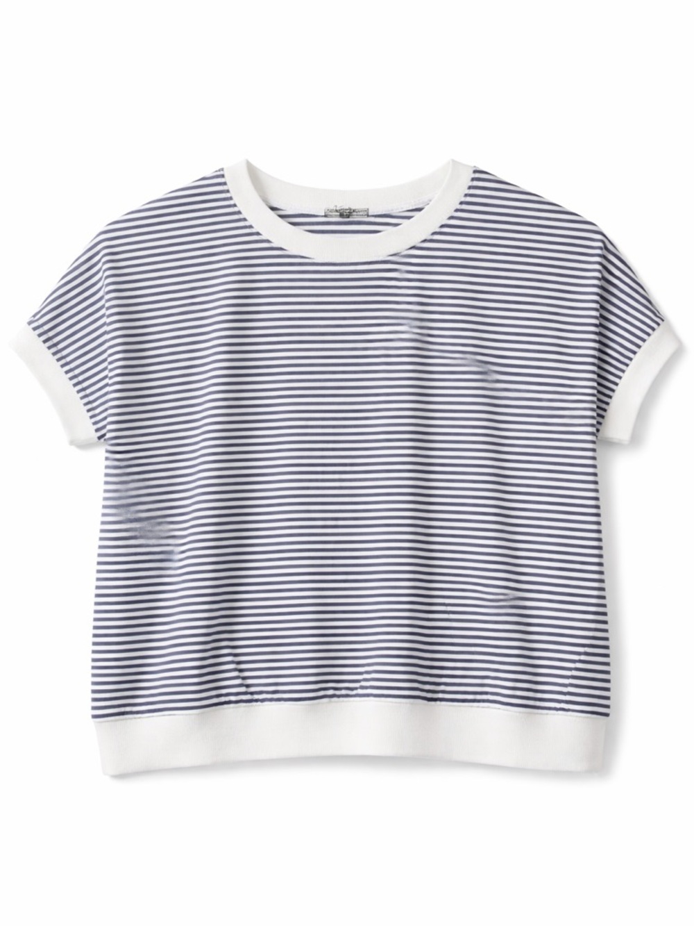 Zenana Striped Cropped Tee Blue White Short Sleeve Boxy Top Size L Casual